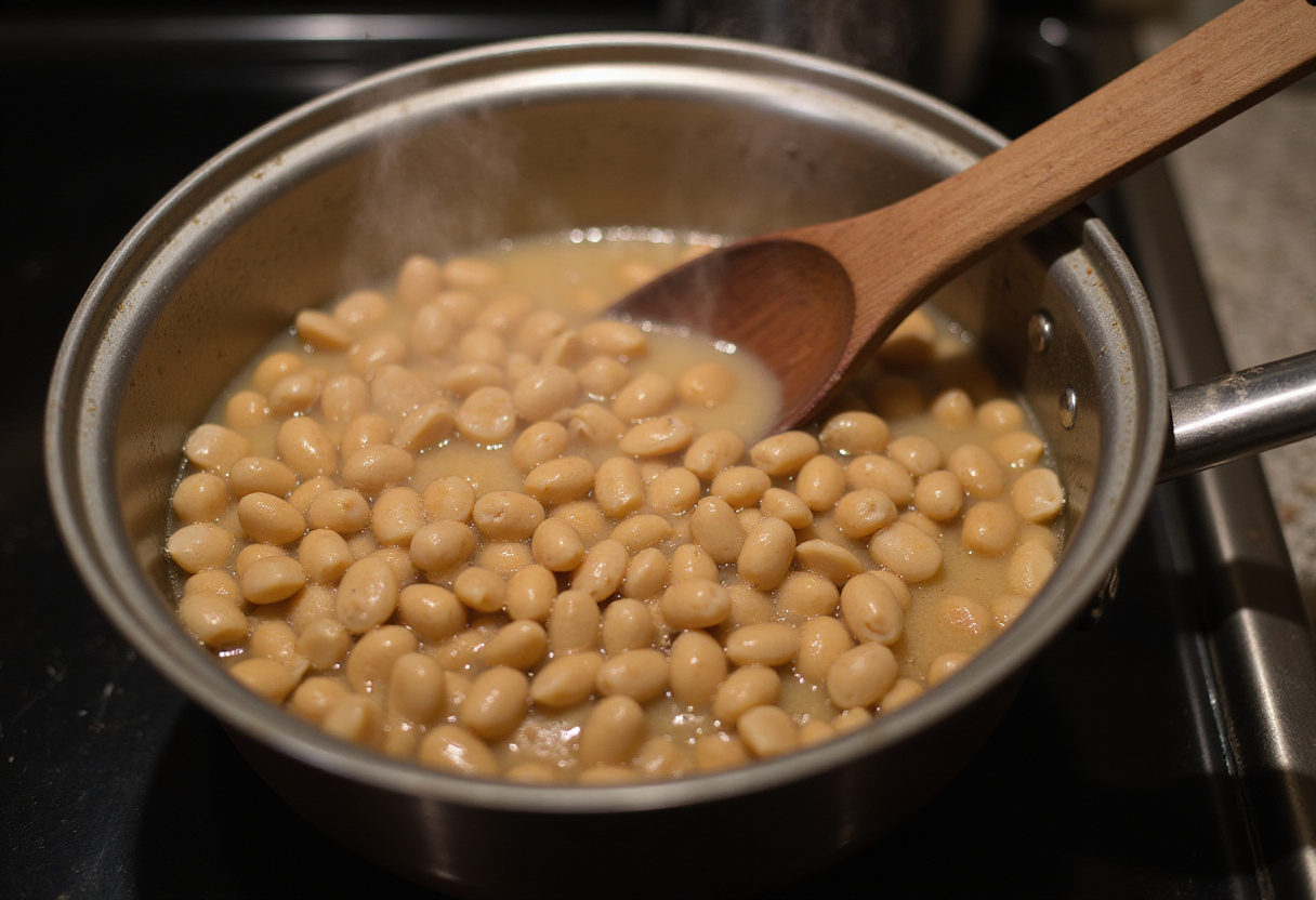 Butter beans simmering in a pot on the stove for a hearty meal.