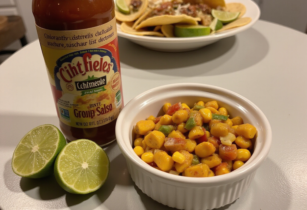 Adding chipotle sauce and lime juice to enhance the flavor of corn salsa.