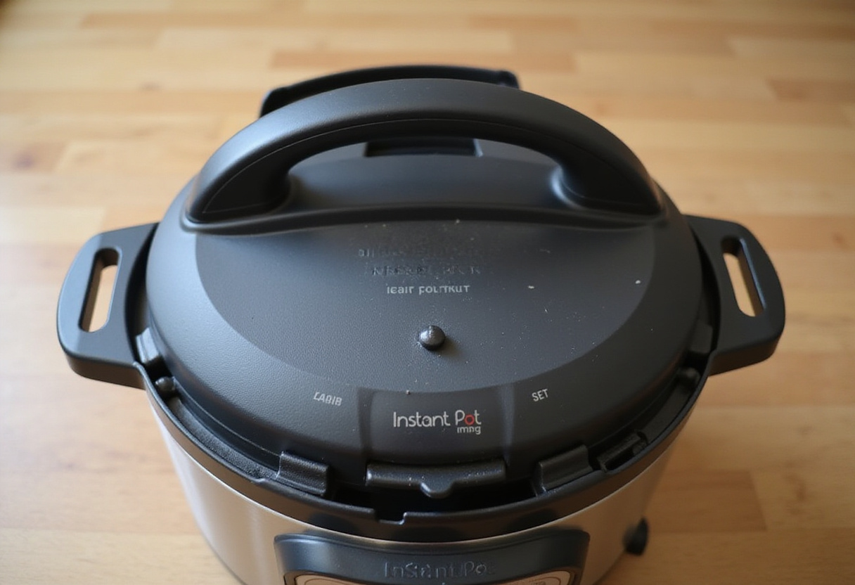 Closing Instant Pot lid to cook ground beef recipe.