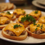Finished Hanky Panky appetizers on rye bread, ready to serve.