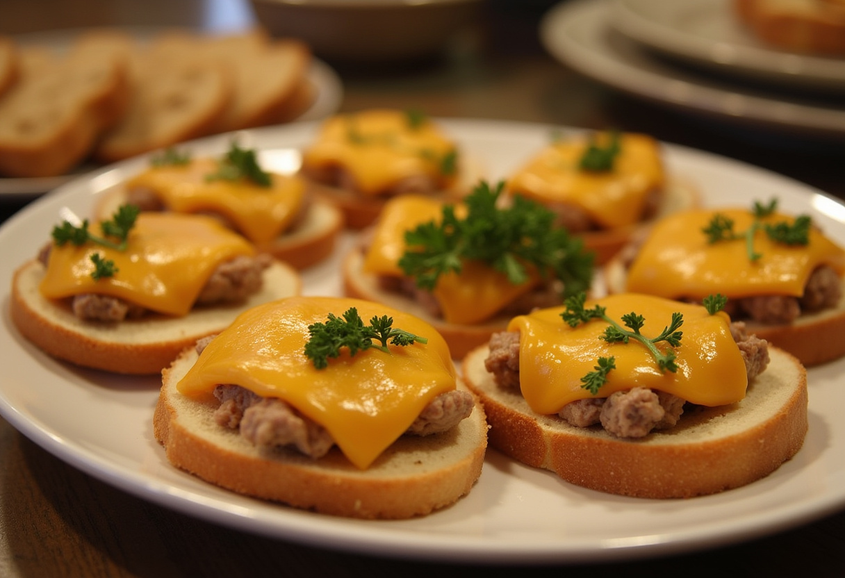 Finished Hanky Panky appetizers on rye bread, ready to serve.