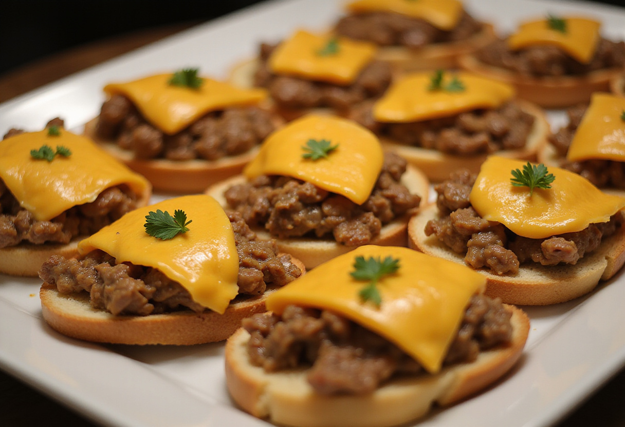 Finished Hanky Panky appetizers on rye bread, ready to serve.