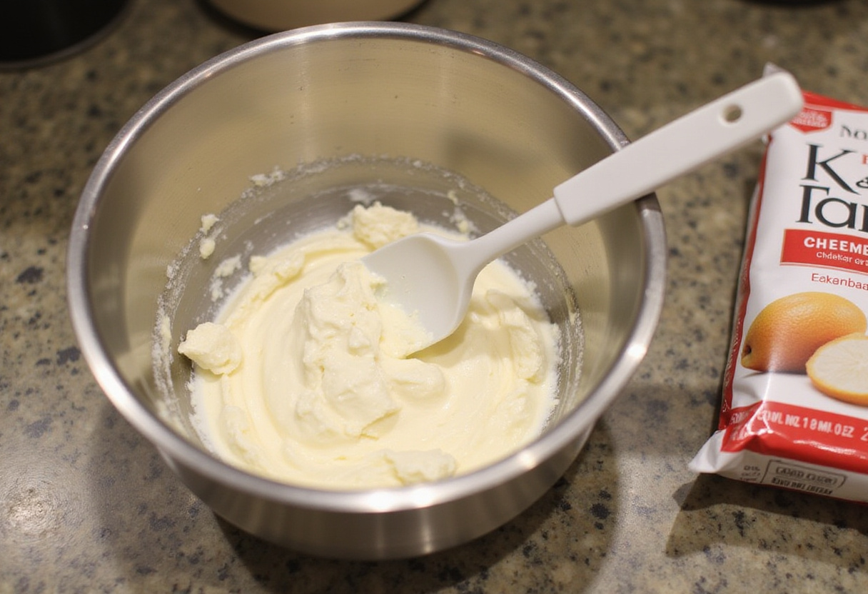 Cream cheese softening in a bowl for Hanky Panky recipe.