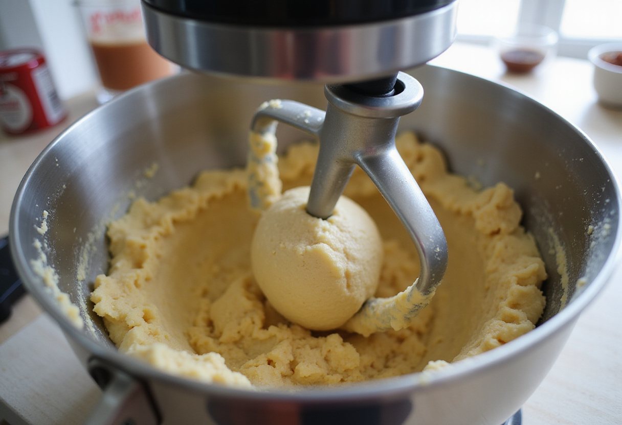 KitchenAid kneading pasta dough for pasta recipe.