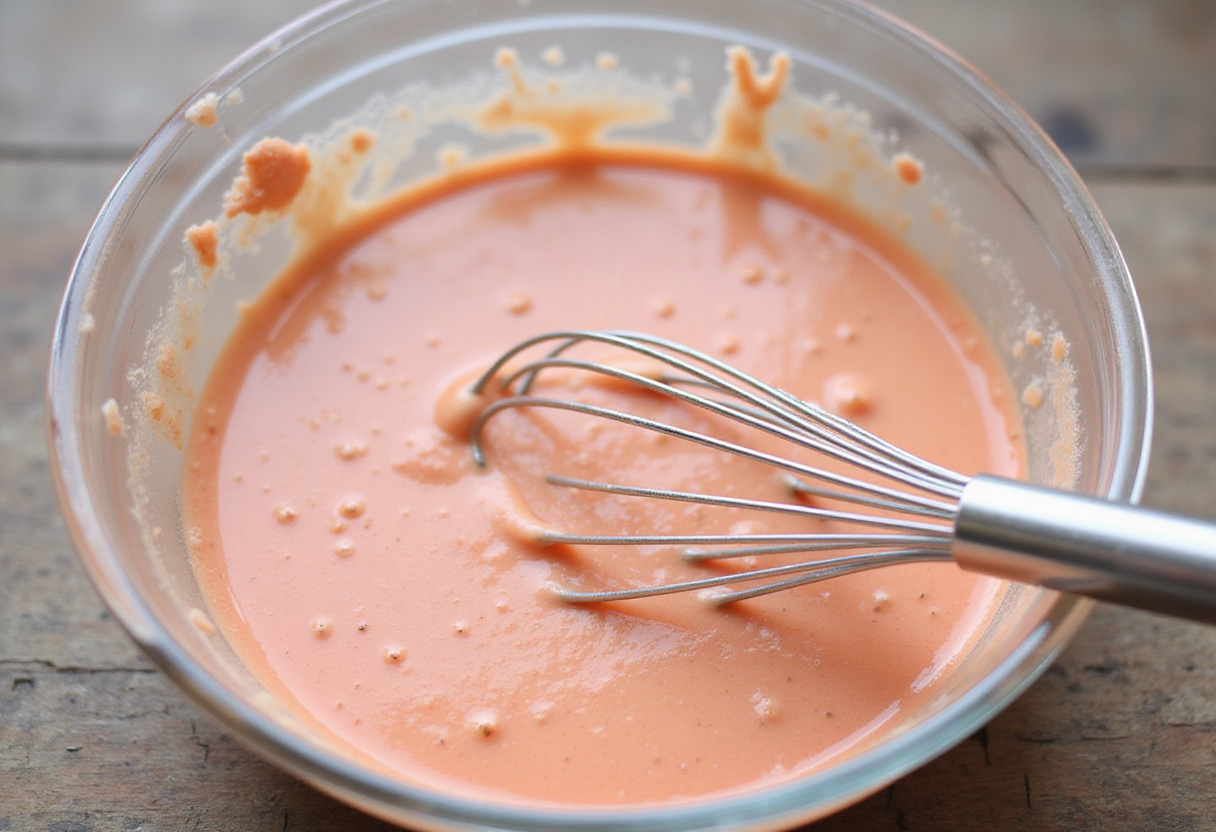 Ingredients for Raising Cane's sauce fully mixed in a bowl.