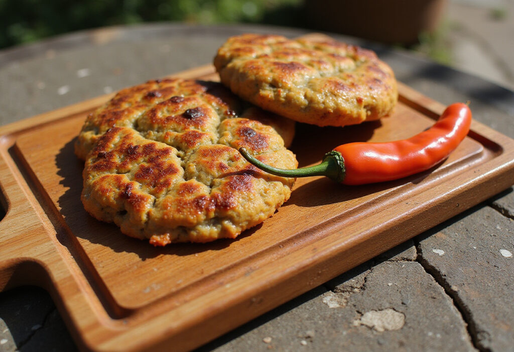 Freshly baked Jamaican beef patties on a wooden cutting board.
