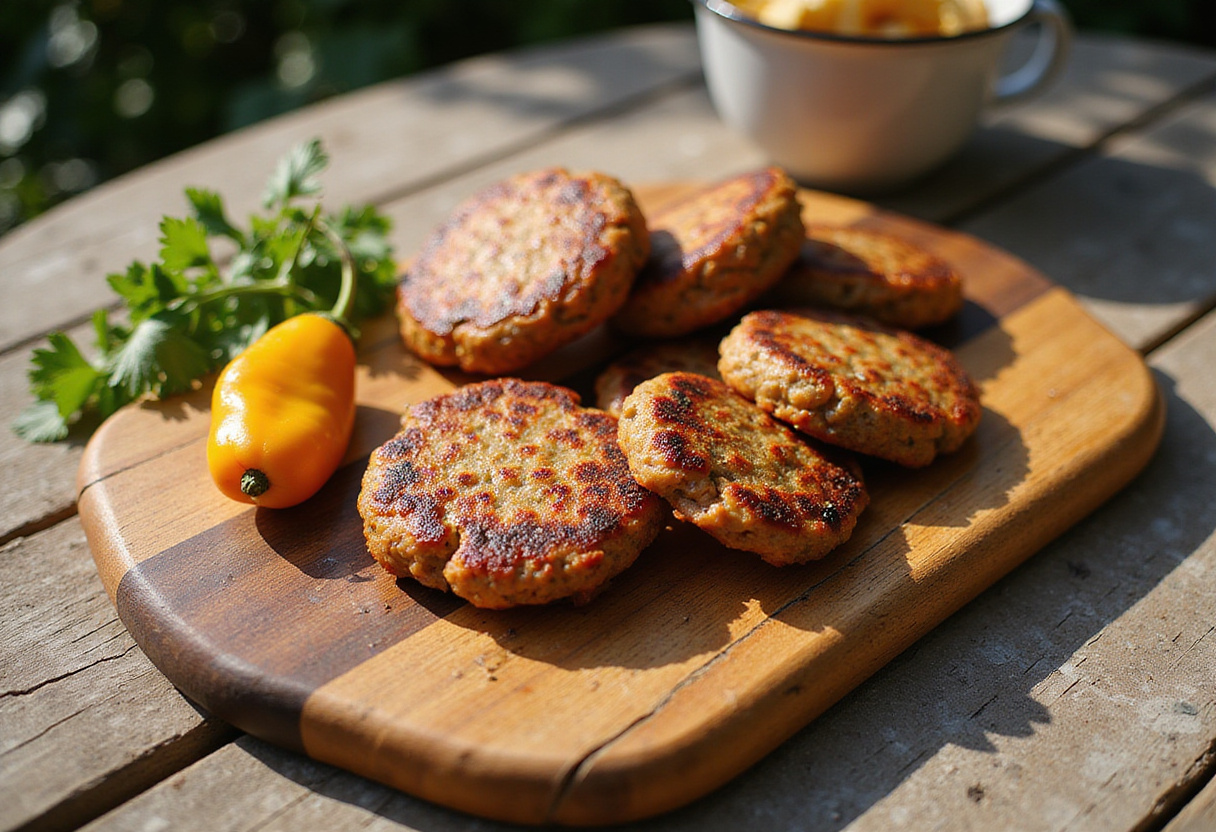Freshly baked Jamaican beef patties on a wooden cutting board.