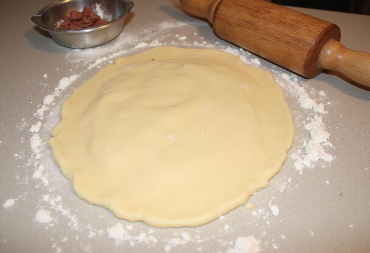 Rolling out pastry dough for Jamaican beef patties.