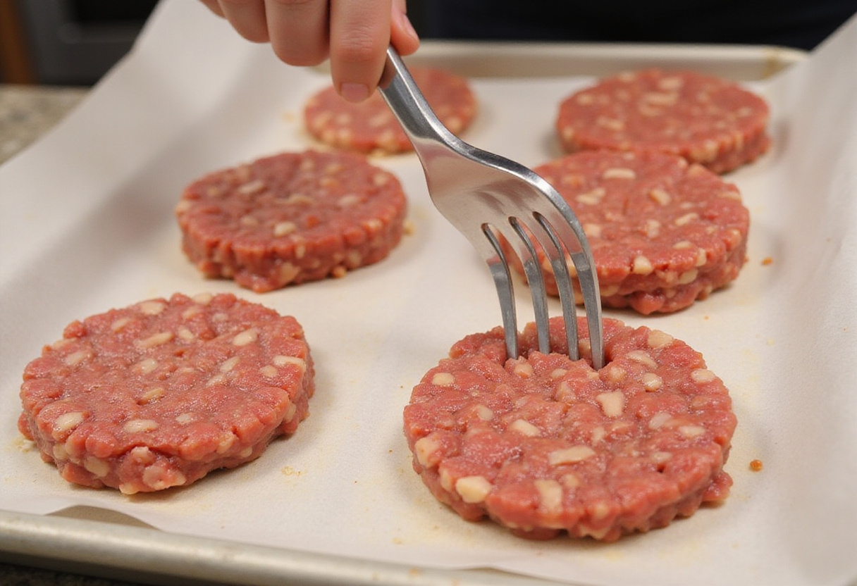 Crimping edges of Jamaican beef patties with a fork before baking.