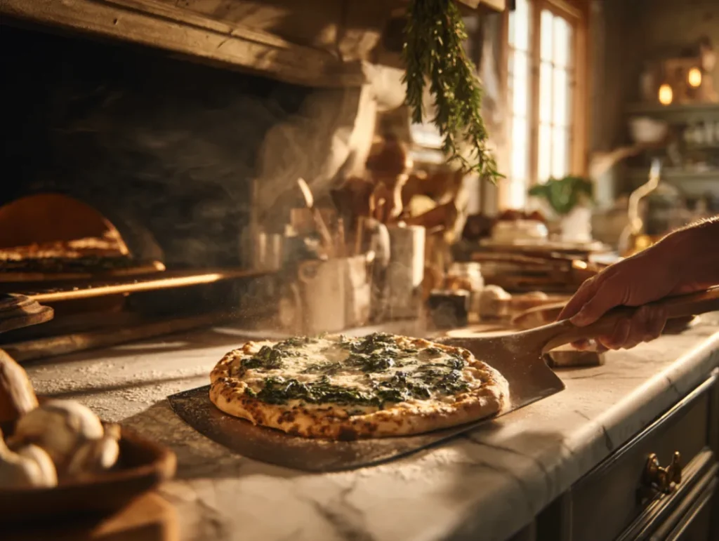 Greek Roasted Garlic Spinach White Pizza