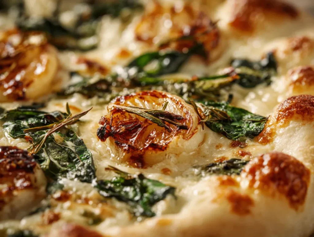 Greek Roasted Garlic Spinach White Pizza