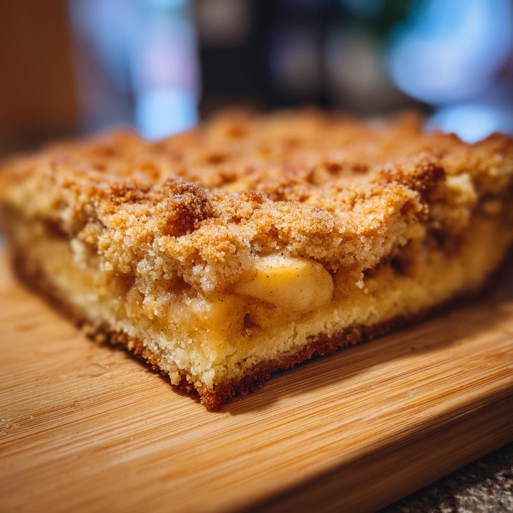 A close-up of a delicious apple crumble bar, part of our apple dessert recipes collection.