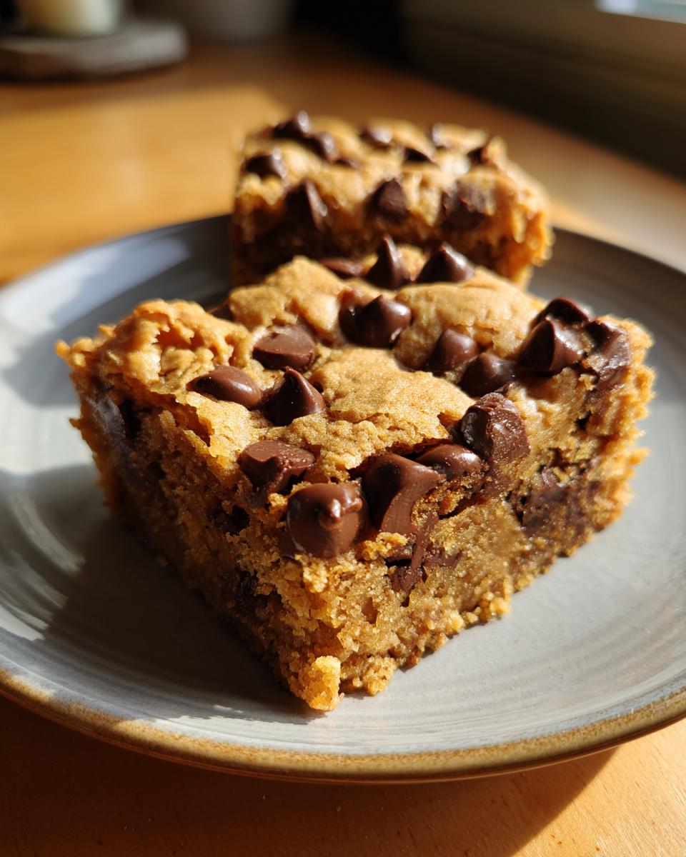 Two chocolate chip cookie bars on a plate. These aren't Snoopy dog cupcakes, but delicious nonetheless.