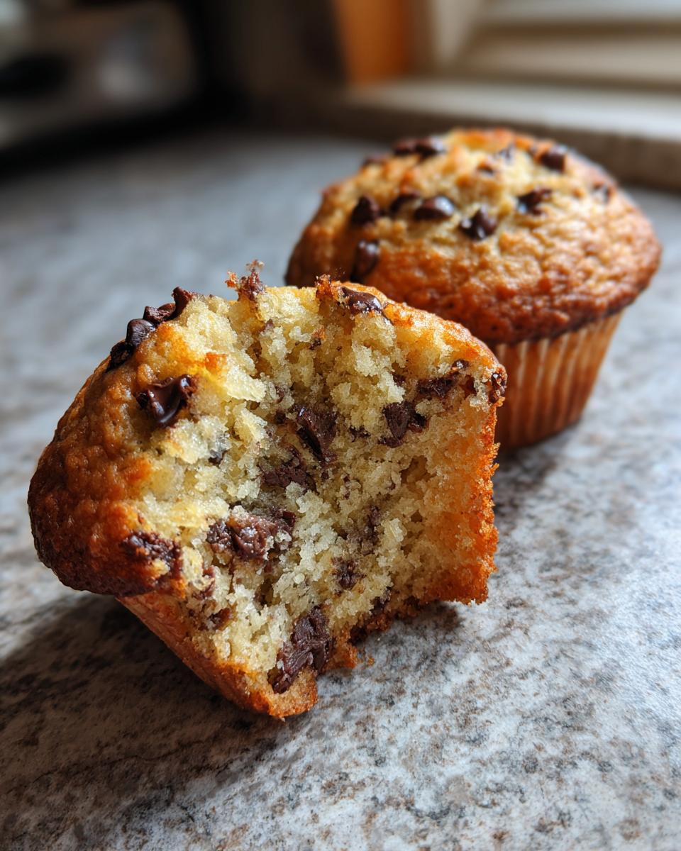 A chocolate chip muffin, halved, showing the interior texture. Part of Easter brunch ideas.