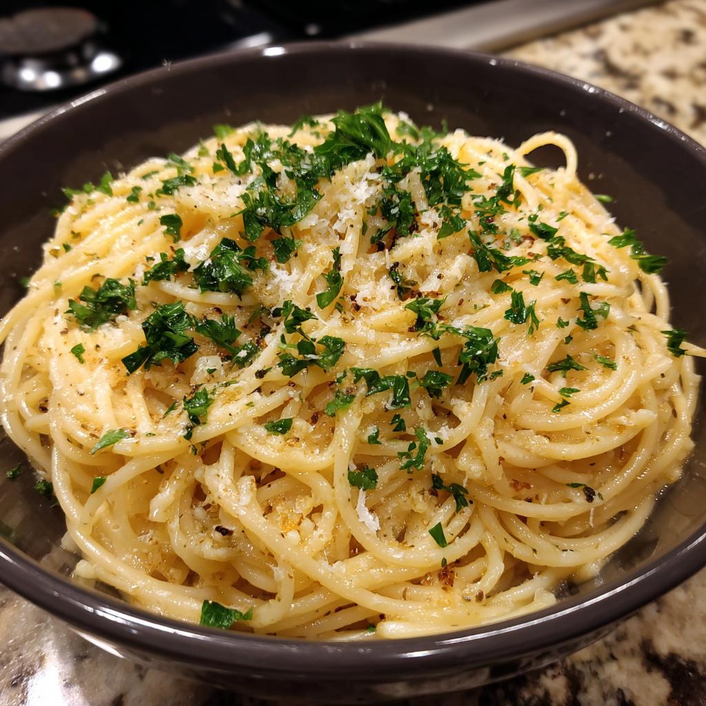 A bowl of creamy pasta dishes, topped with fresh parsley and parmesan cheese. Ready to serve.