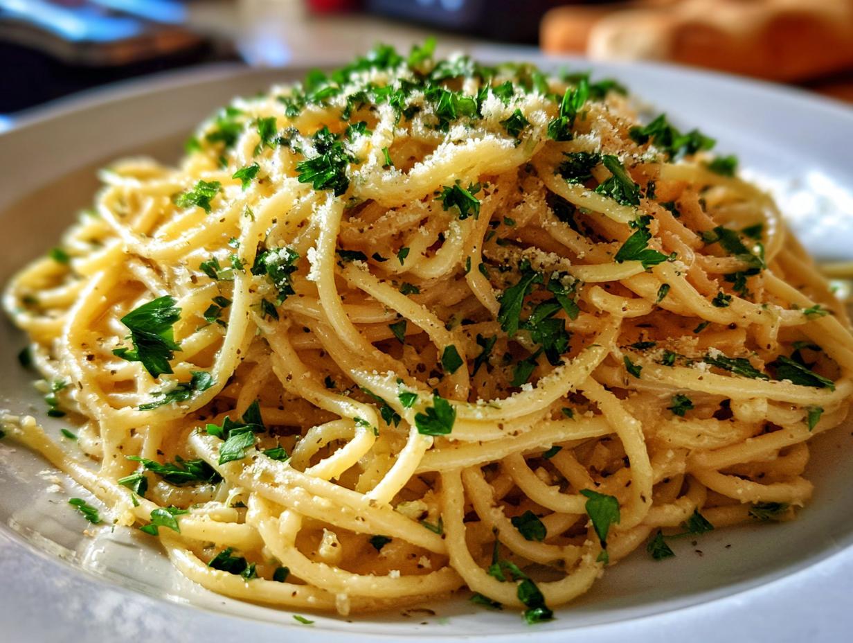 Close-up of creamy pasta dishes topped with fresh parsley and parmesan cheese on a white plate.