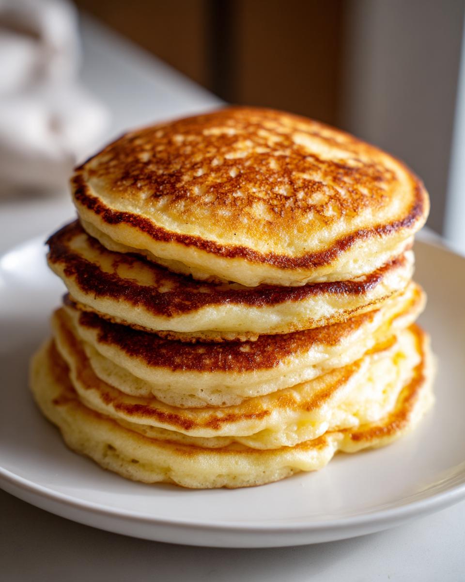 A stack of golden fluffy pancakes, perfect for family breakfast ideas. Ready to be topped with your favorite syrup and fruit.