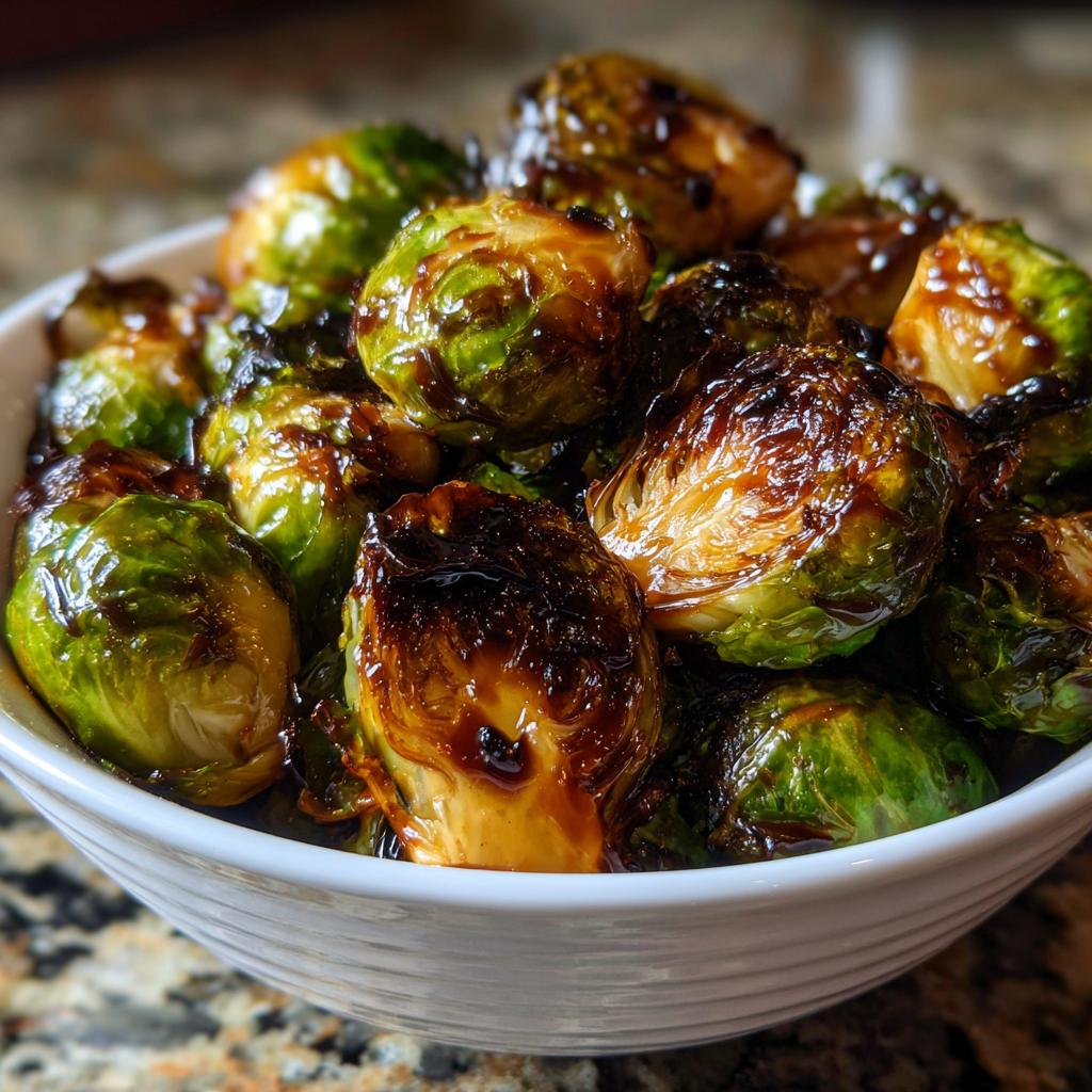 Bowl of glazed Brussels sprouts, a delicious option for Thanksgiving side dishes.