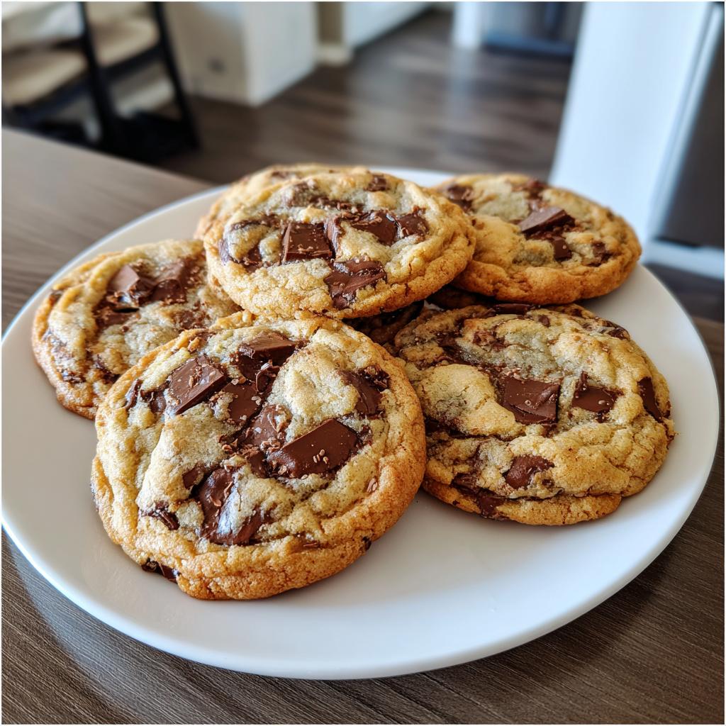 A white plate piled with several chocolate chip cookies, a delicious example of gluten free desserts.