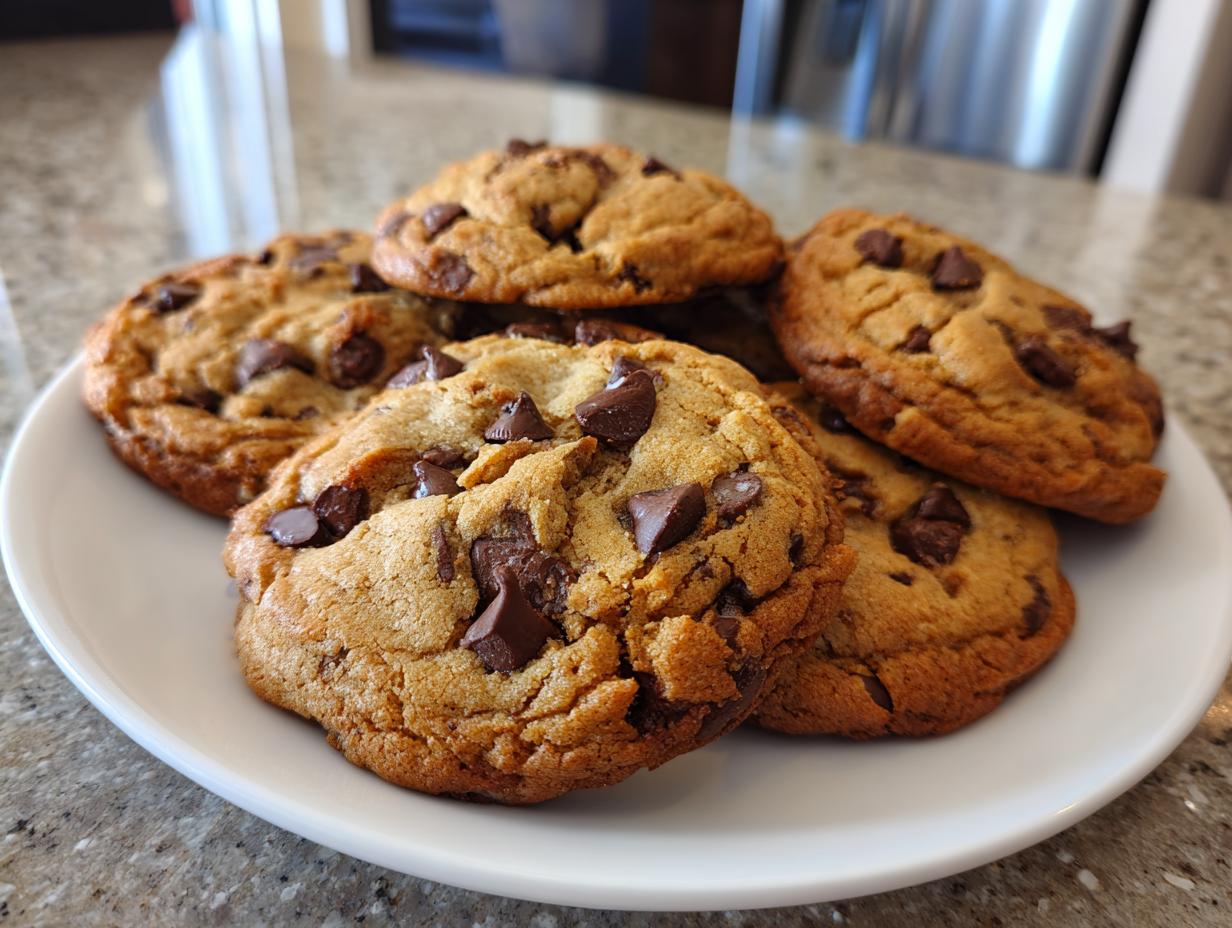 A plate of freshly baked chocolate chip cookies, a delicious example of gluten free desserts.
