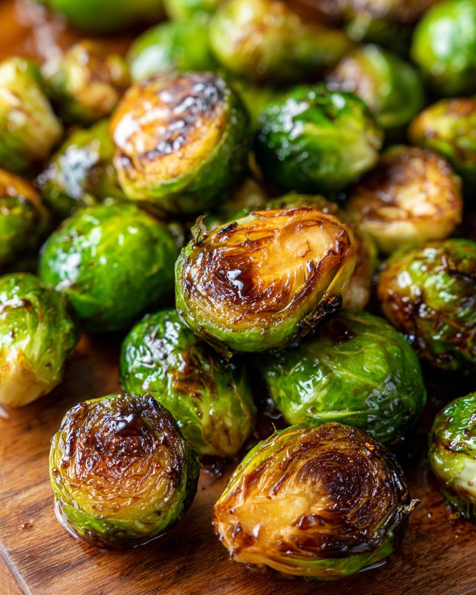Close-up of roasted Brussels sprouts, a delicious and healthy option for Thanksgiving side dishes.