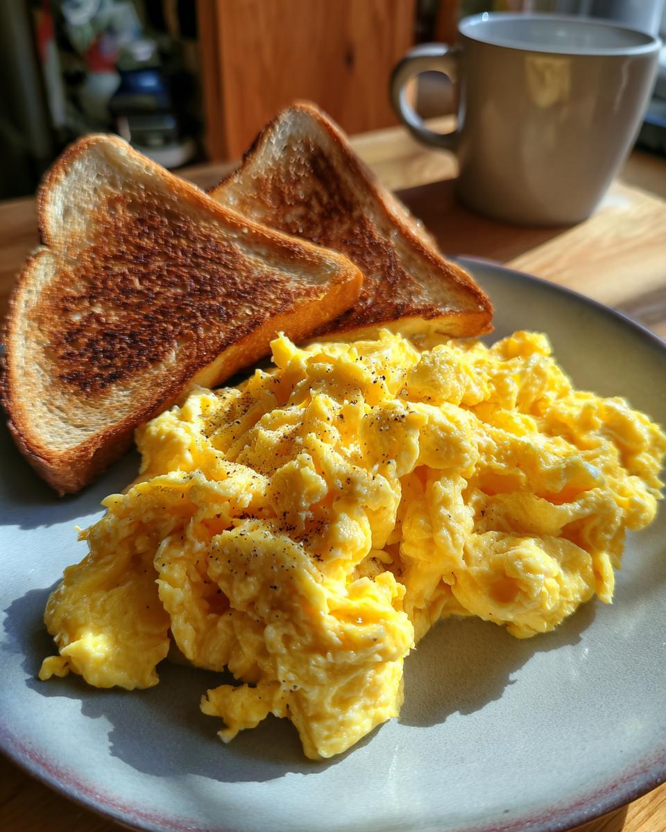 A plate of scrambled eggs and toast, a simple and delicious option for Easy Breakfast Recipes.