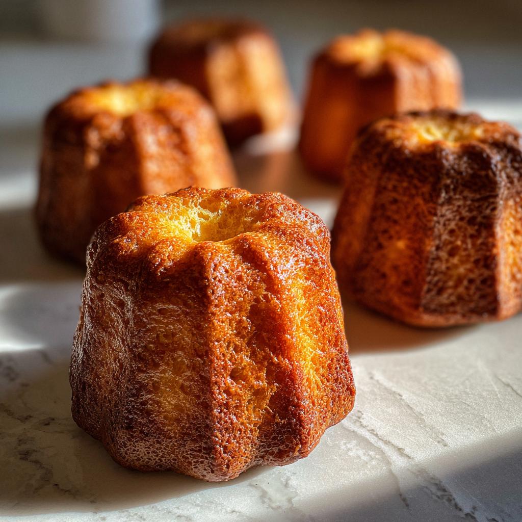 Several golden brown cakes, possibly for making Snoopy black and white cookies, on a marble surface.