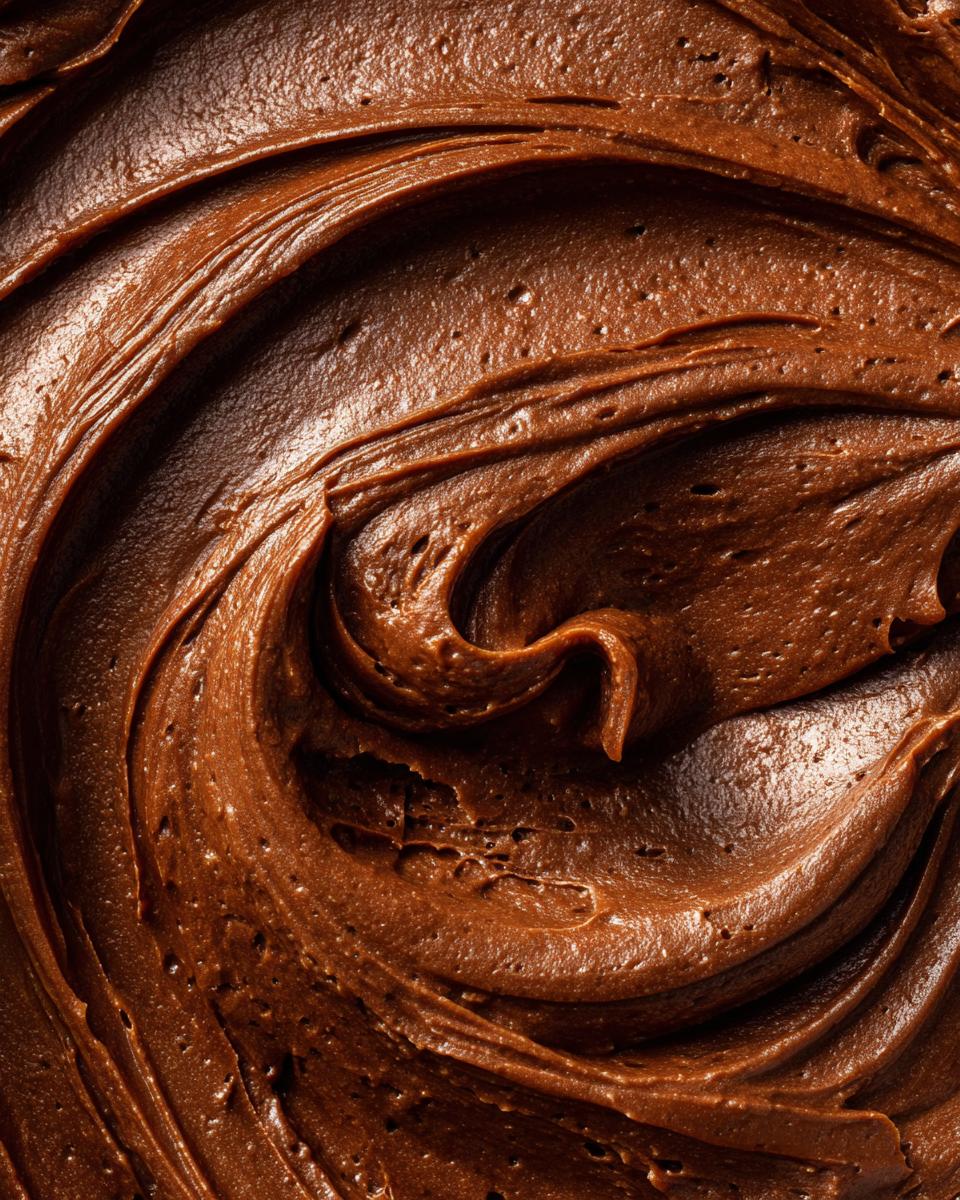 A close-up of rich, swirled chocolate Snoopy cheesecake dip, showcasing its smooth and creamy texture.
