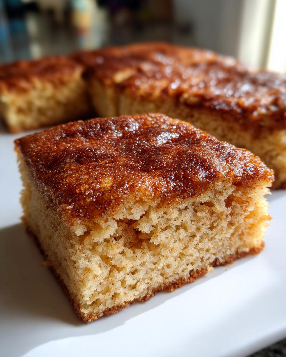 Close-up of a slice of Spiced Chai Snickerdoodle Blondies, showing the texture and cinnamon-sugar topping.
