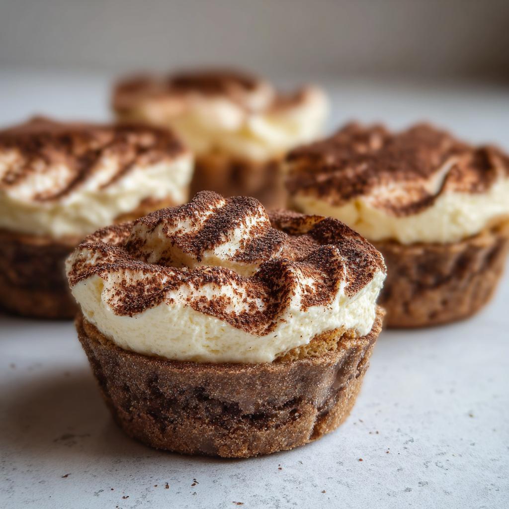 Close-up of several tiramisu cups dusted with cocoa powder, a Snoopy hot chocolate spoons idea.