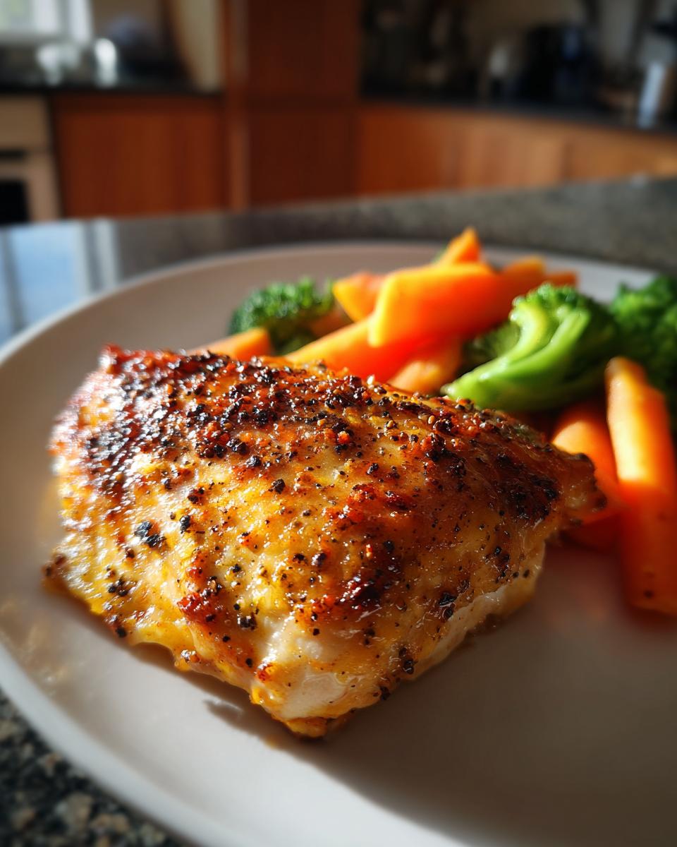 A perfectly pan-seared chicken breast with roasted carrots and broccoli, ideal for dinner recipes for two.
