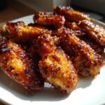 Close-up of glossy, glazed chicken wings, sprinkled with sesame seeds, perfect for New Years food ideas.