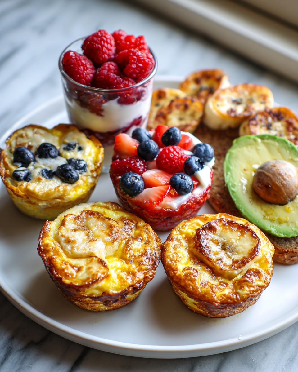 A variety of egg muffins and other breakfast items, perfect for Halloween breakfast ideas for kids.