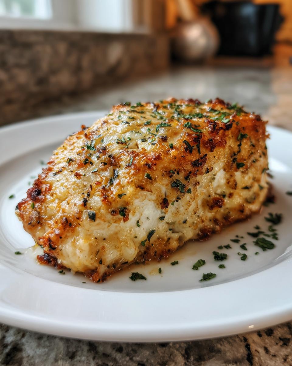 A perfectly cooked, golden-brown chicken breast seasoned with herbs, ready to melt in your mouth.