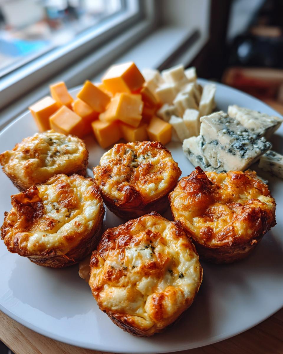 Close-up of golden-brown savory muffins and a cheese platter, perfect for new year's eve food.