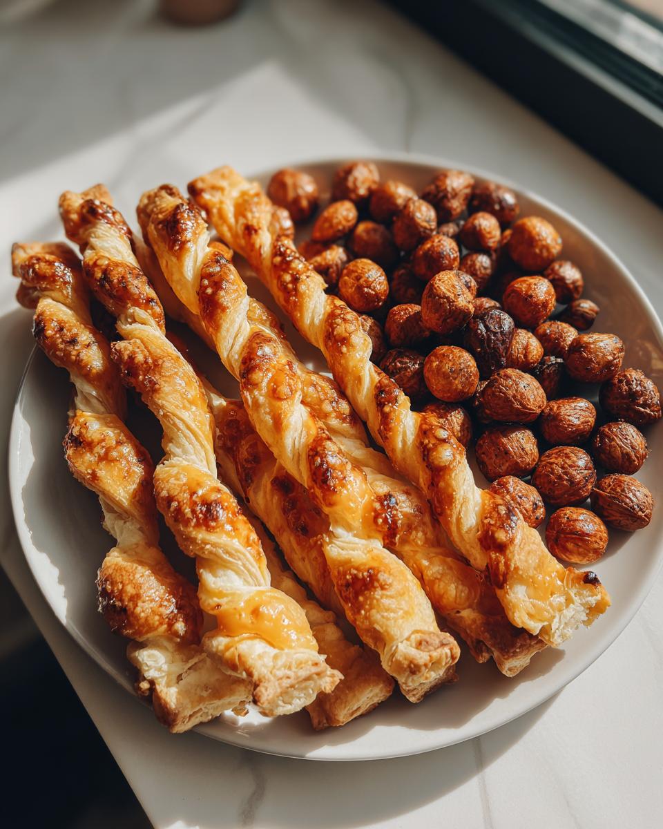 Close-up of golden twisted pastry sticks and small, round, nutty bites, perfect for nye snacks.