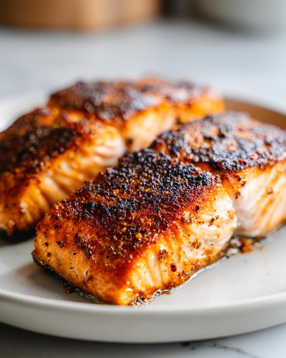 Close-up of three perfectly seared salmon fillets, a delicious option for Nye dinner ideas.