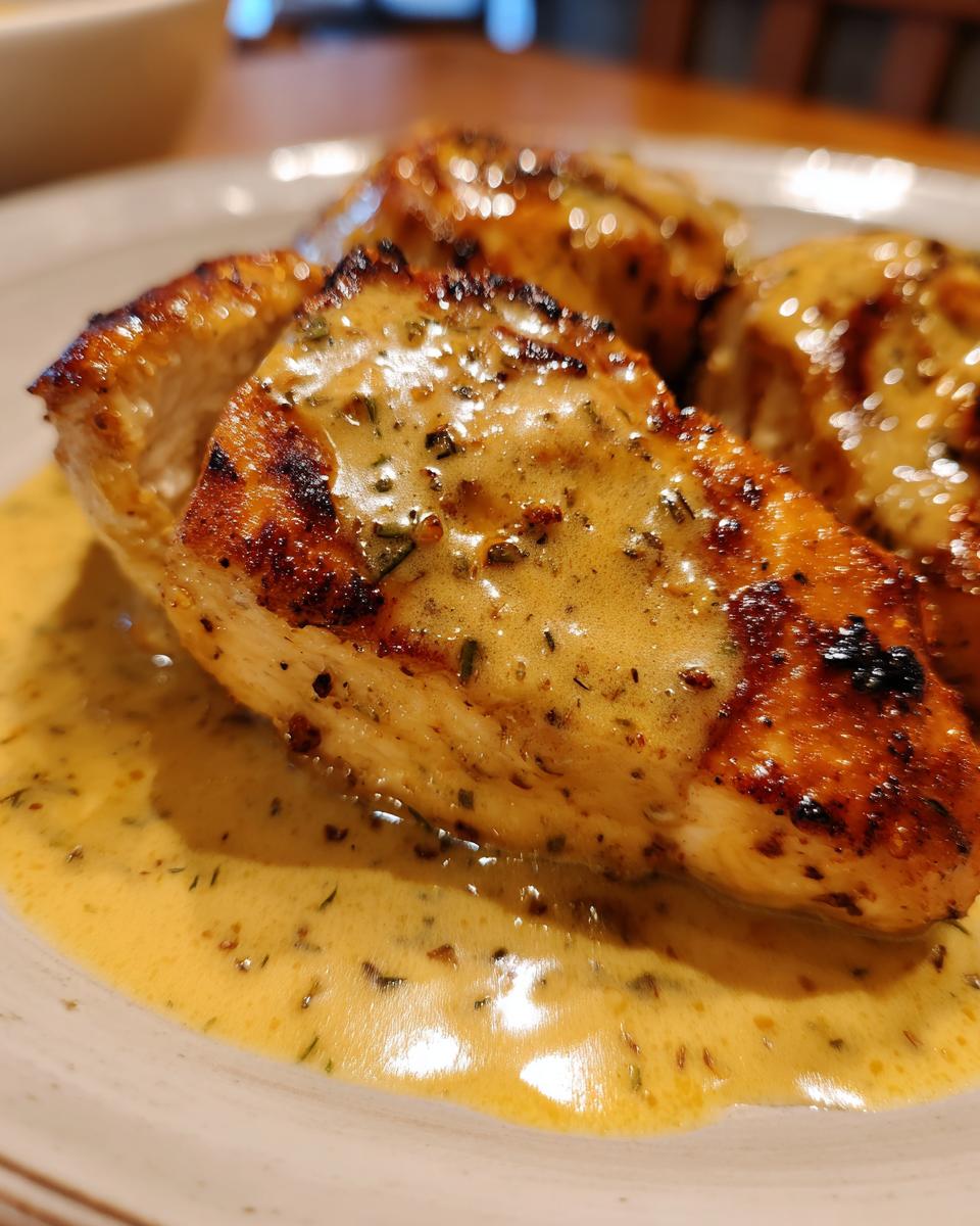 Close-up of tender Texas Roadhouse chicken pieces coated in a rich, creamy herb sauce.
