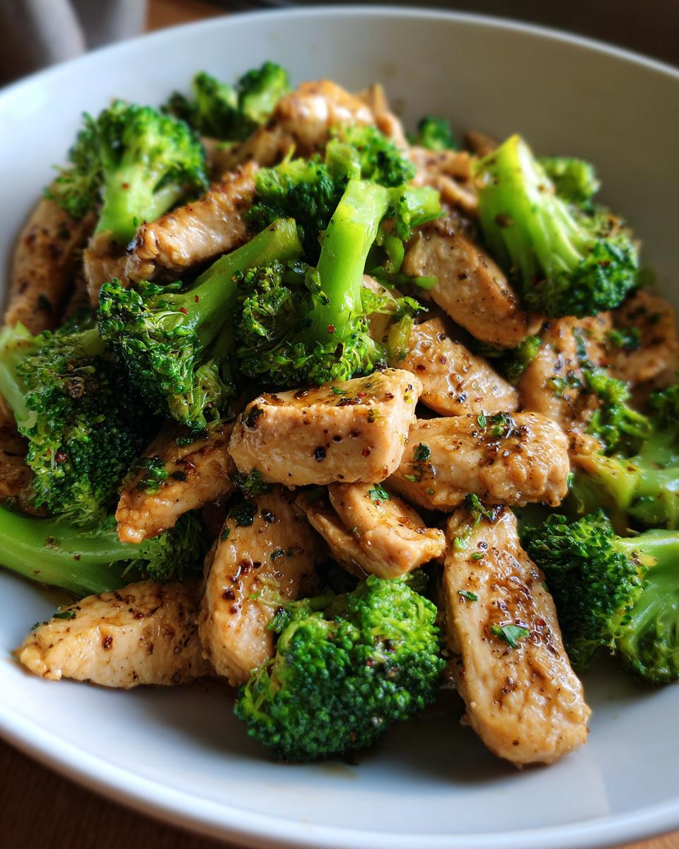 Close-up of a bowl with cooked chicken strips and broccoli for easy healthy dinner recipes