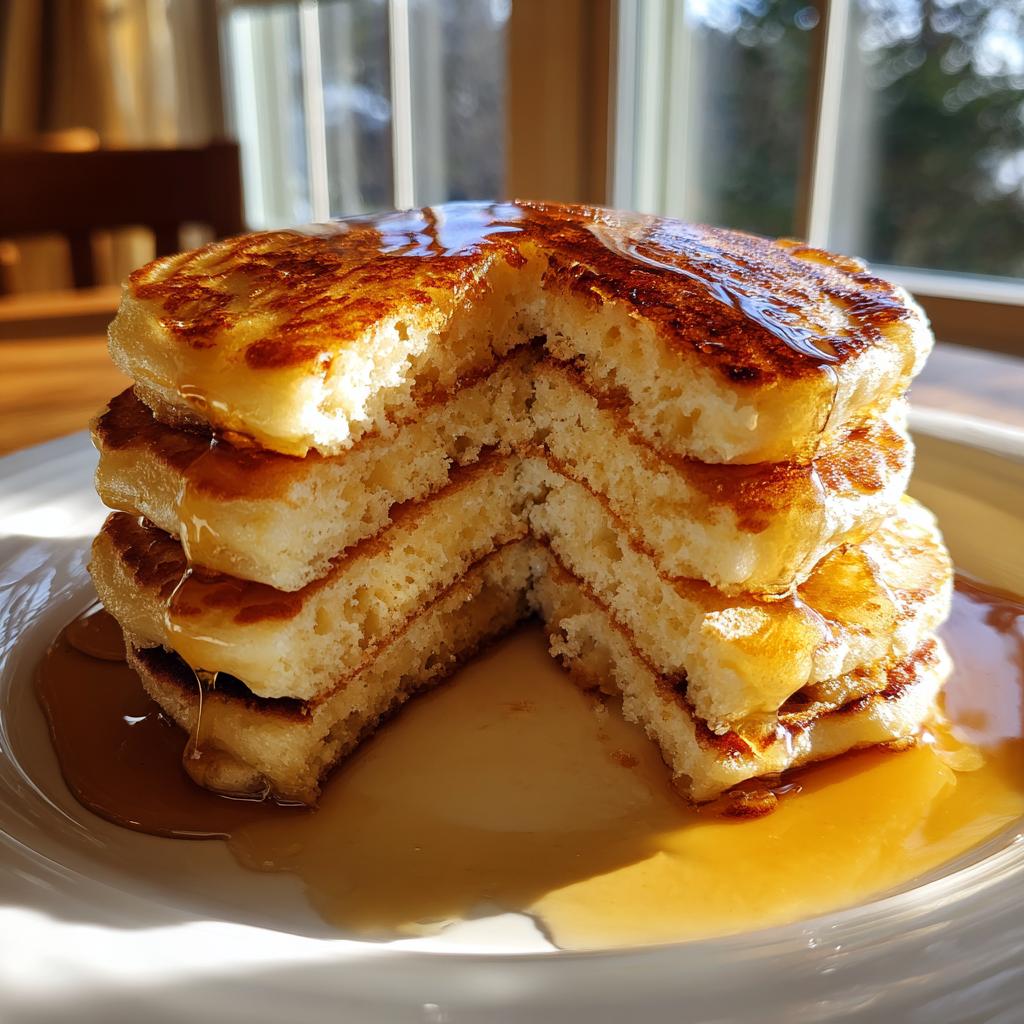 Close-up of fluffy pancakes stacked with syrup dripping, showcasing breakfast ideas.
