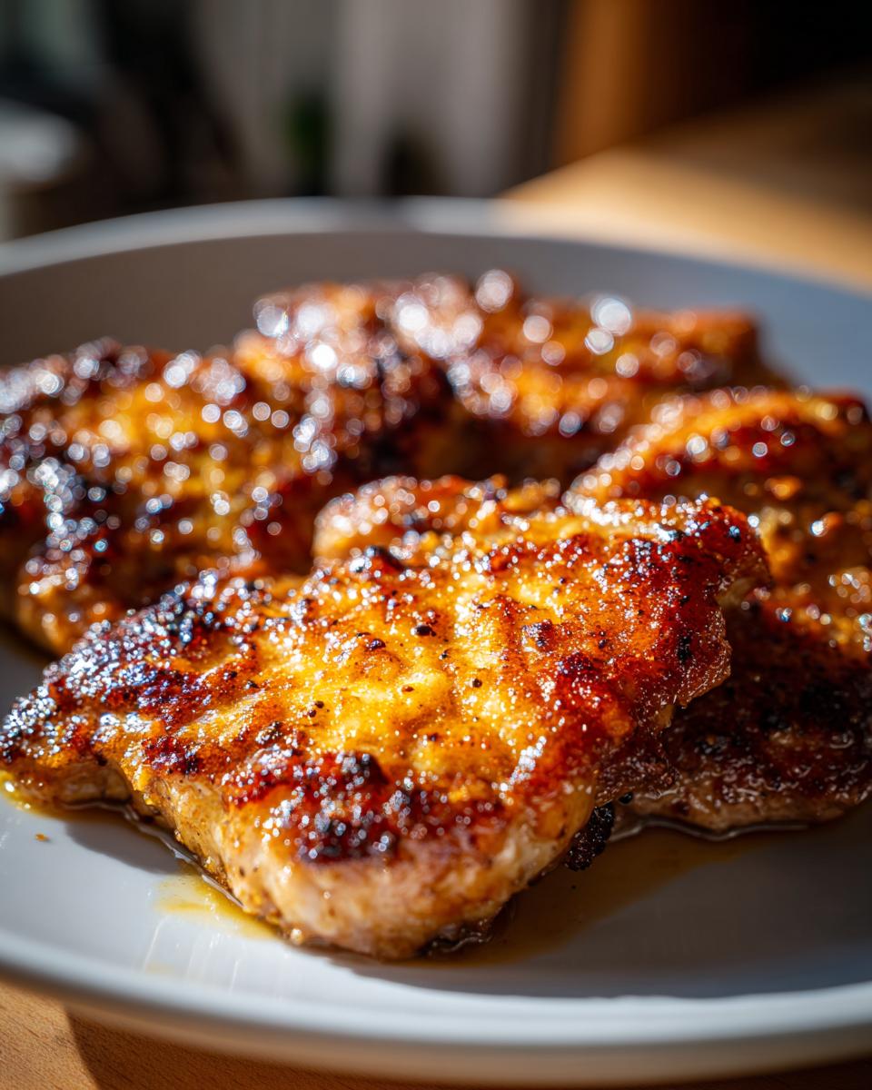 Golden grilled chicken thighs cooked to perfection on a plate for chicken recipes for dinner.