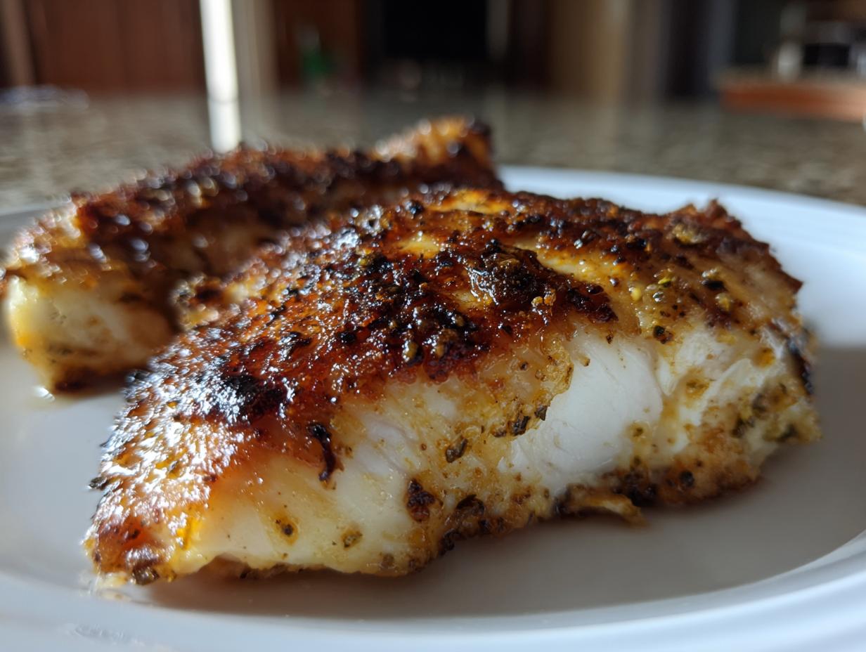 Close-up of seasoned grilled chicken breast pieces on a white plate, perfect for chicken recipes for dinner.