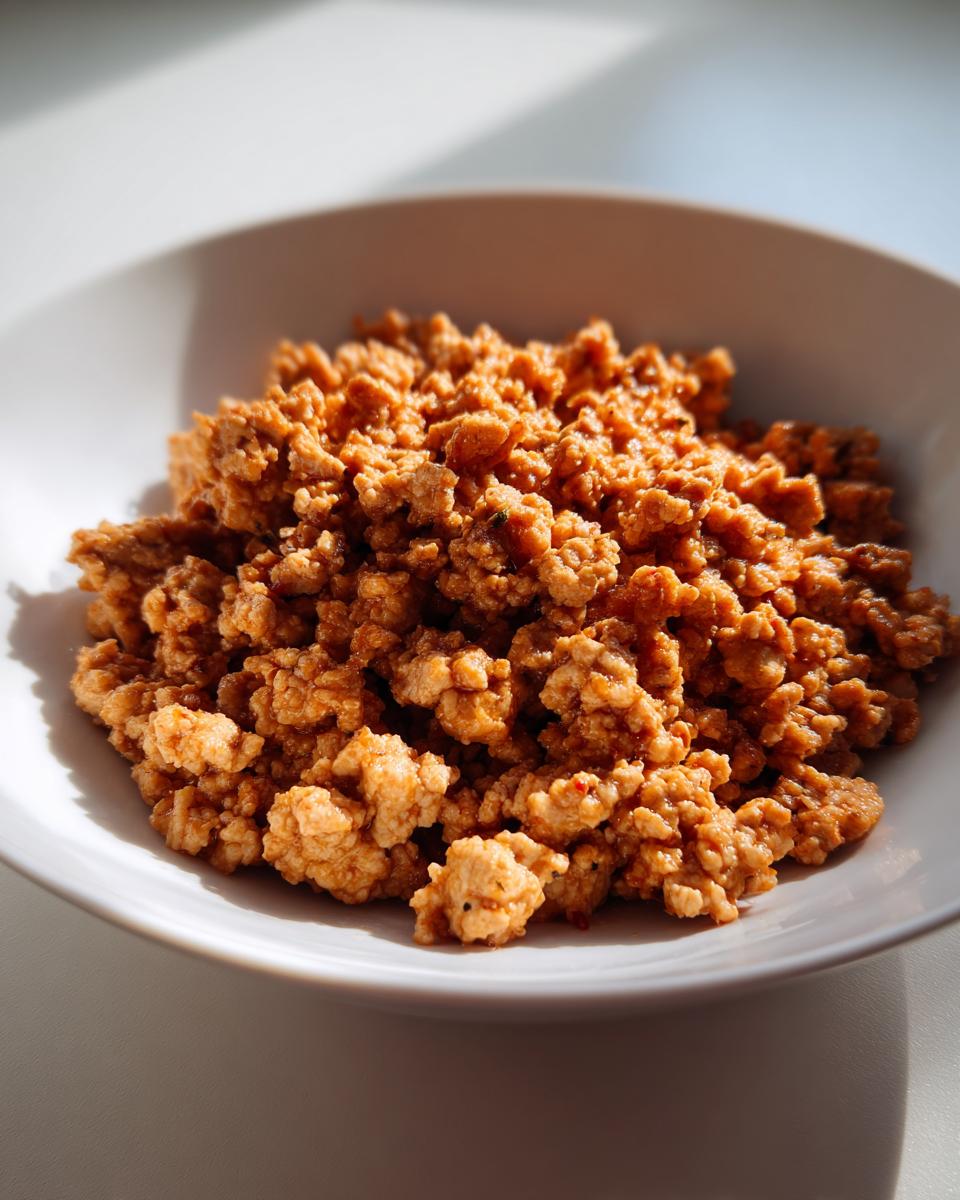 A close-up shot of seasoned ground turkey in a white bowl, ready for one of many ground turkey recipes.