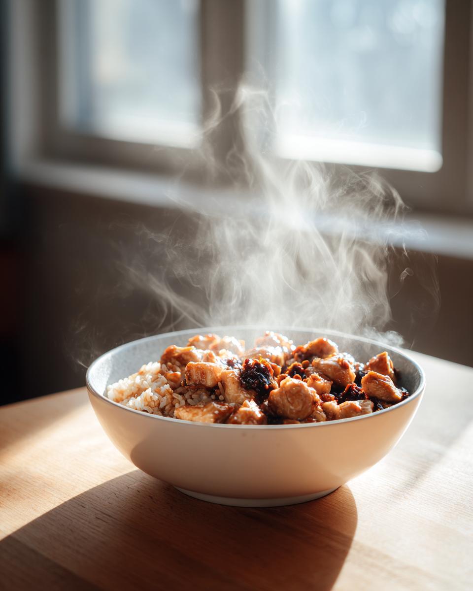 A steaming bowl of delicious chicken and rice, a perfect example of easy chicken and rice recipes.
