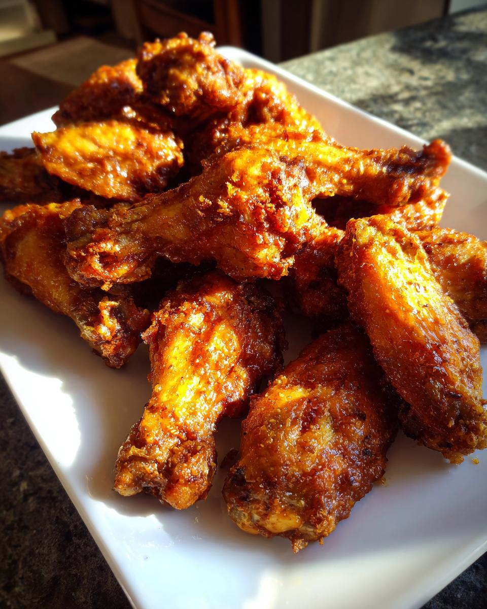 Golden crispy baked chicken wings on a white platter, perfect for a super bowl baked chicken wing platter