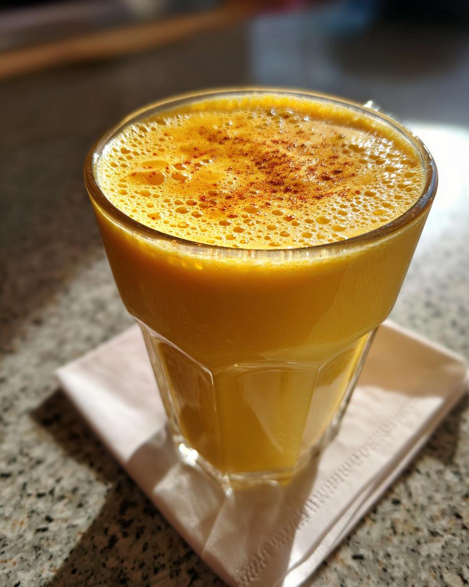 Close-up of a frothy mango lassi smoothie for iftar in a clear glass on a napkin.
