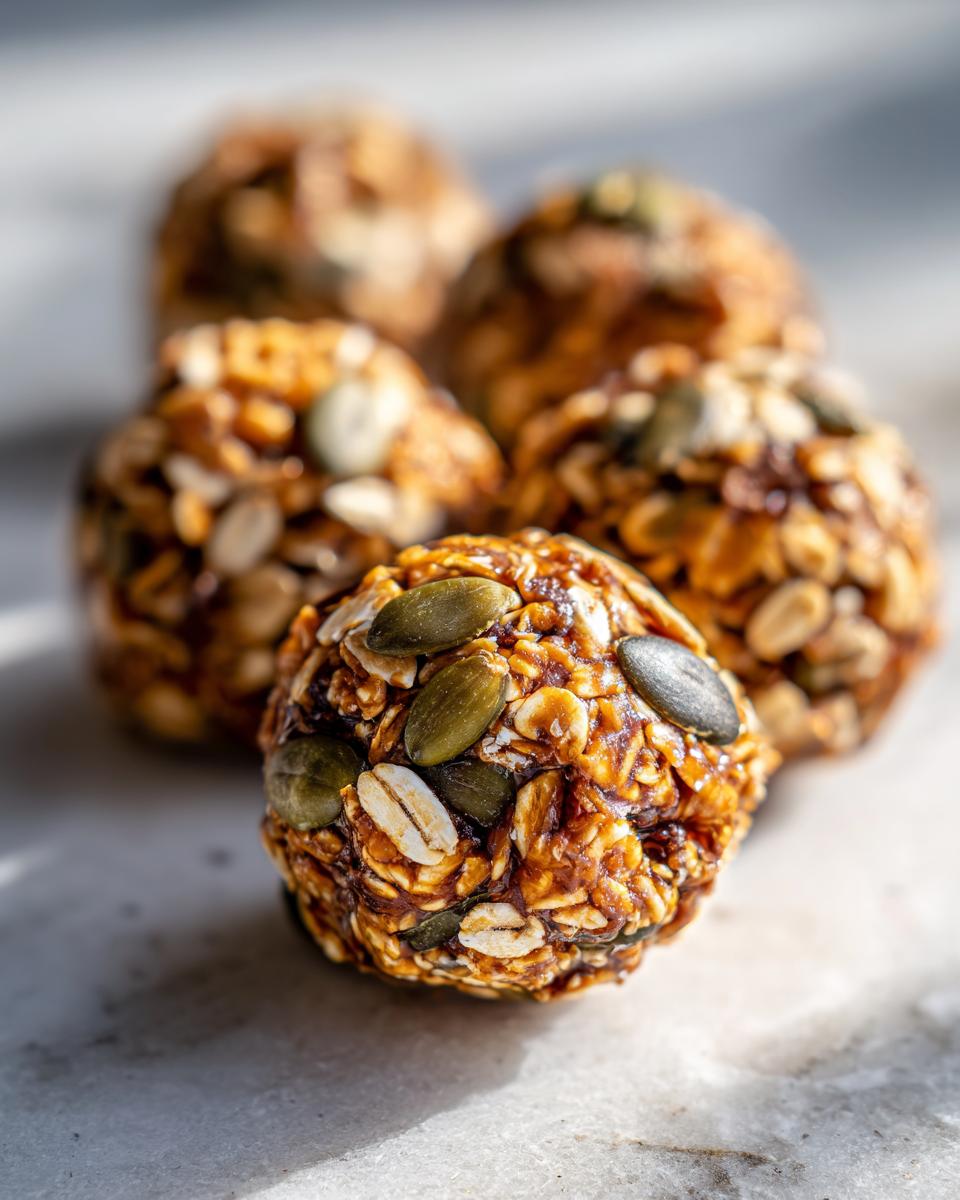 No bake granola bar bites with oats and seeds arranged on a marble surface in close-up.