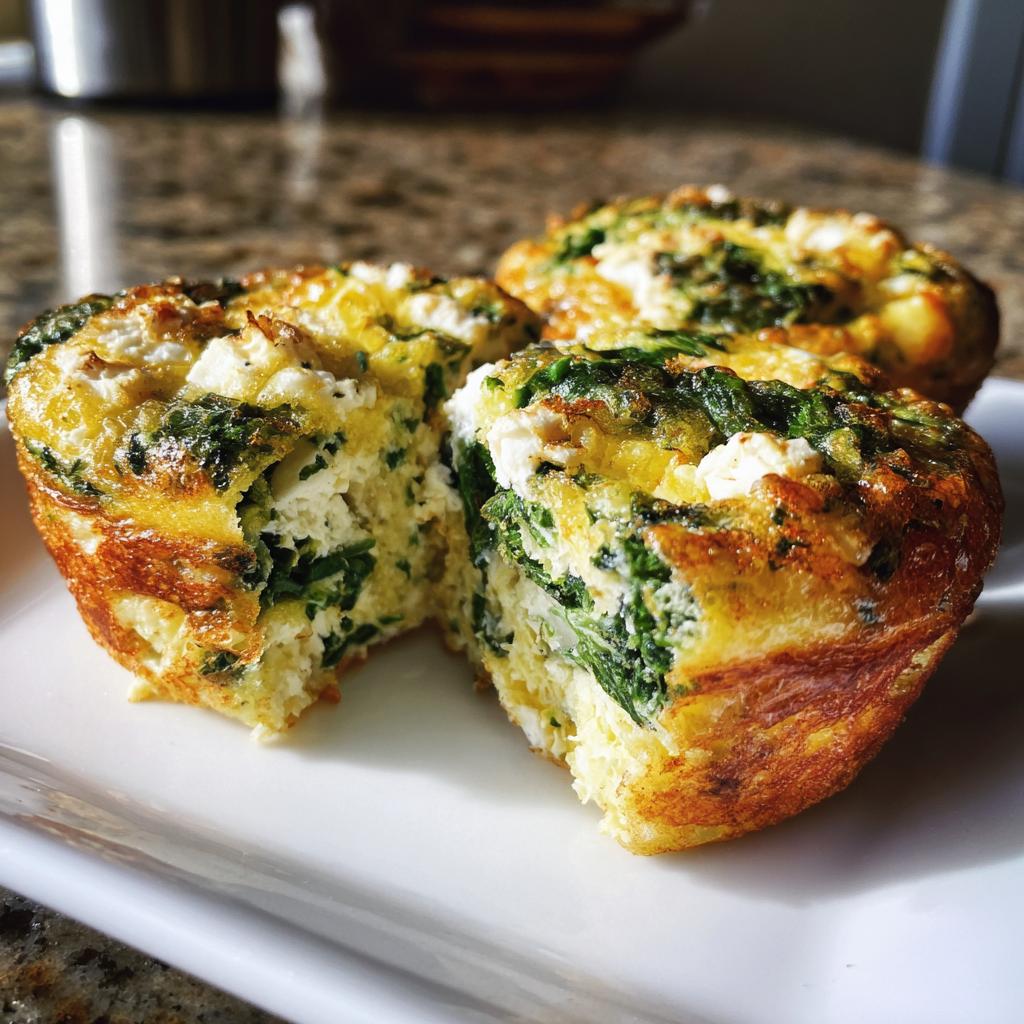 Close-up of spinach feta egg muffins suhoor meal prep on a white plate