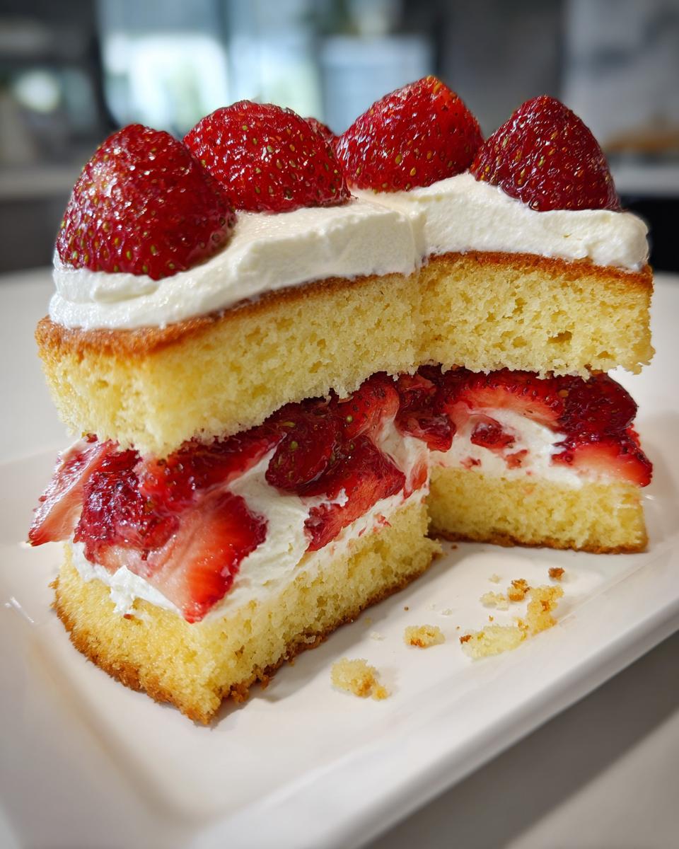 Close-up of strawberry shortcake with whipped cream and fresh strawberries, a spring picnic dessert ideas