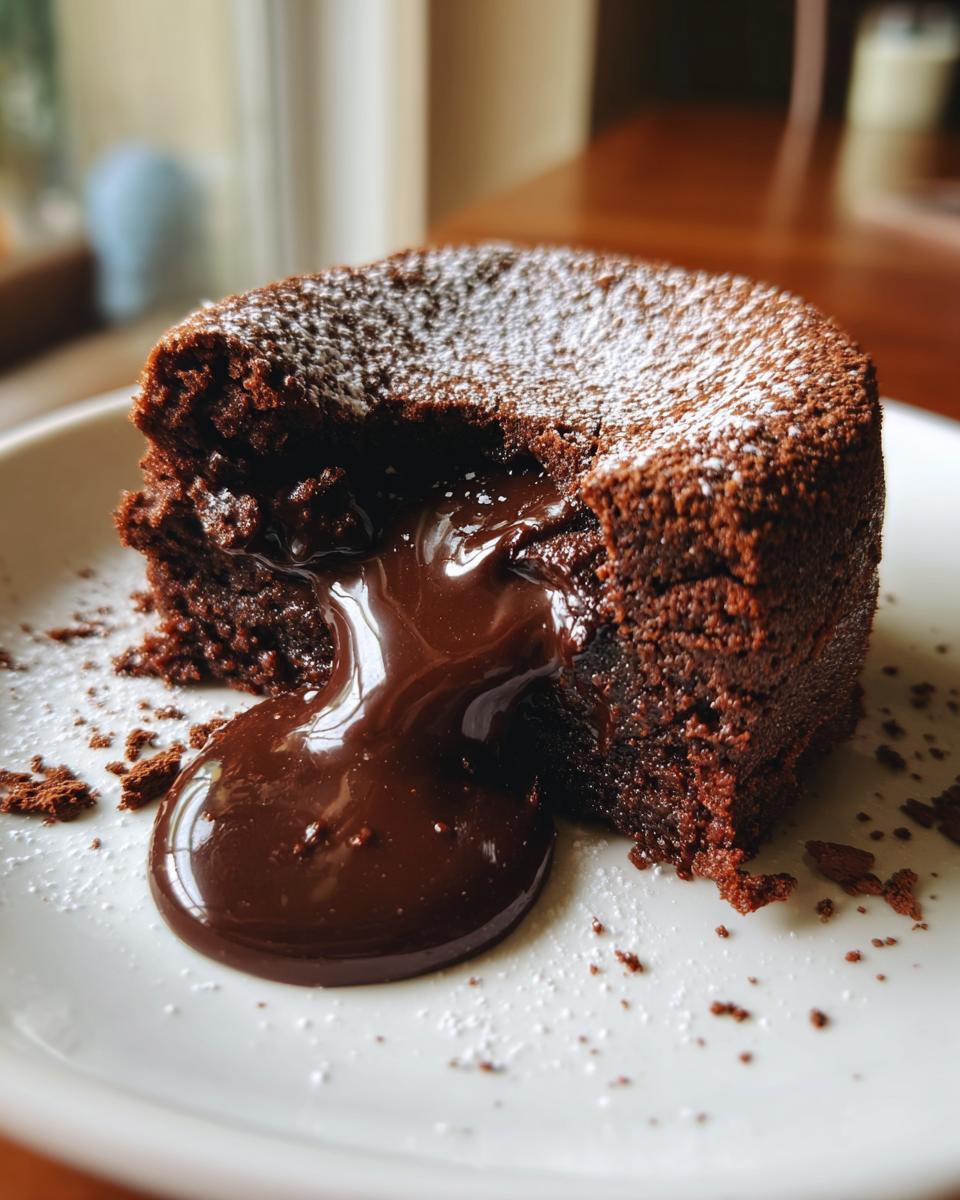 Close-up of a valentines day chocolate lava cake for two with molten chocolate oozing out